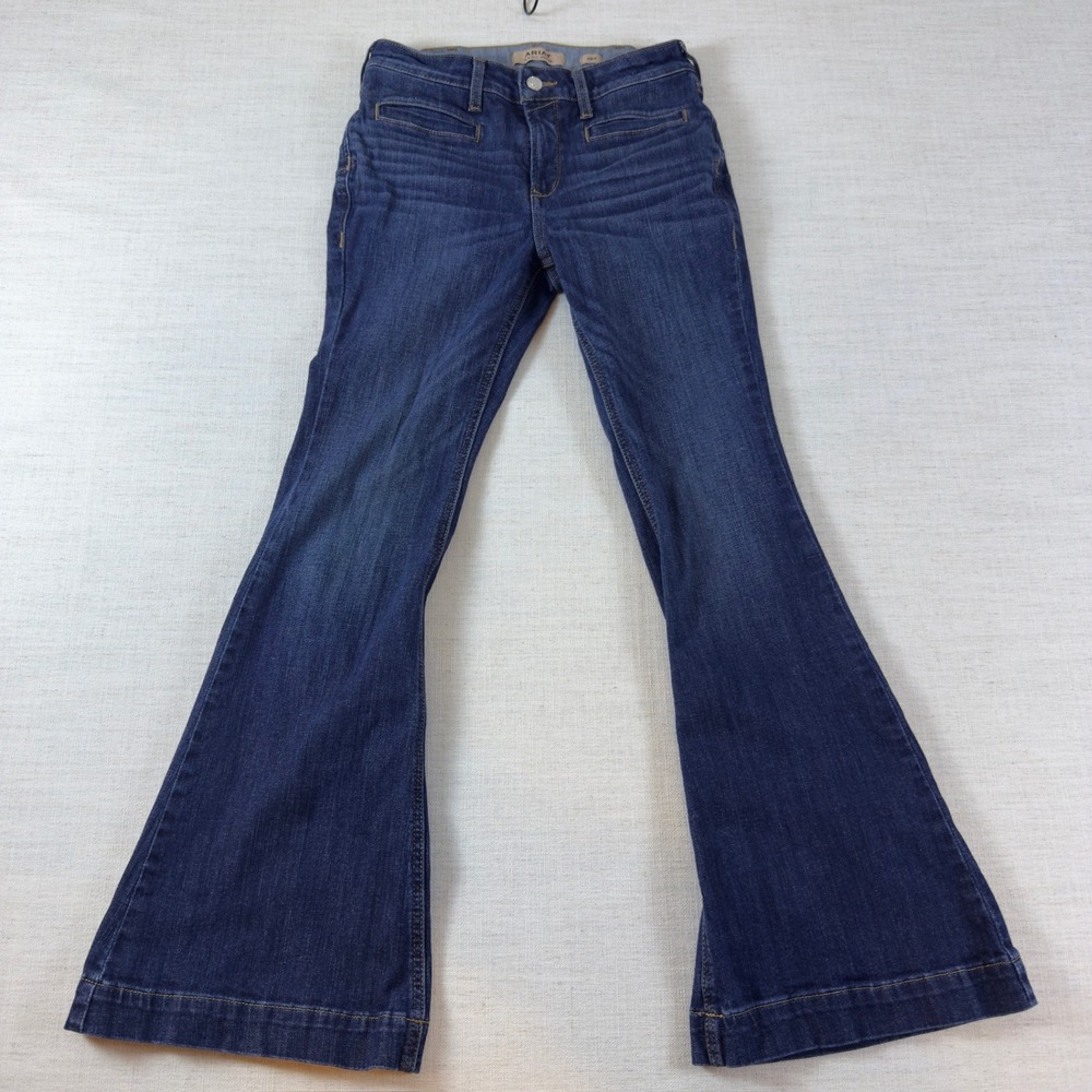 Ariat REAL Denim Flare Leg Jeans Dark Wash Blue Mid Rise Size 28S